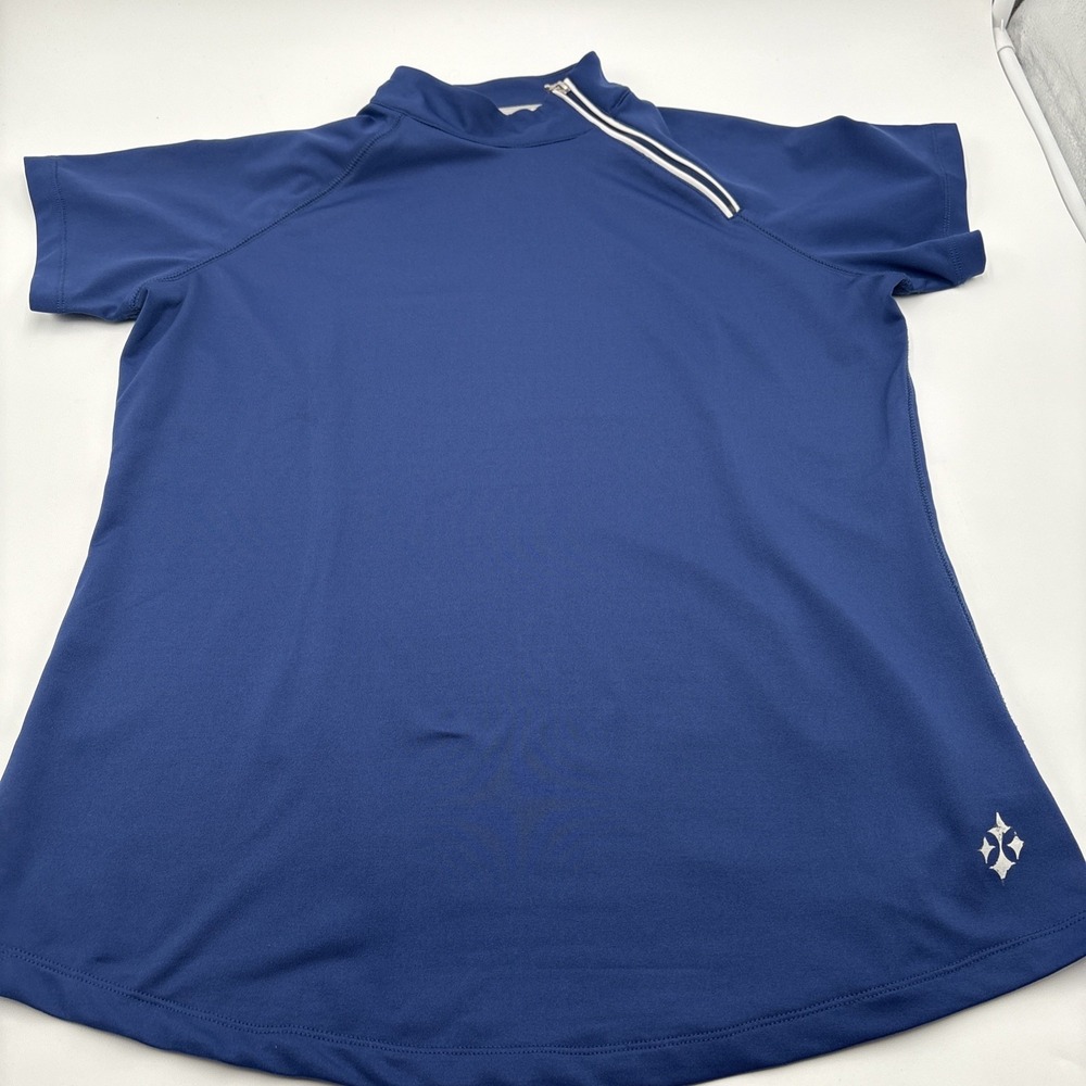 Jofit Golf Shirt Womens Size Large Nave Blue Shoulder Quarter Zip Short Sleeve